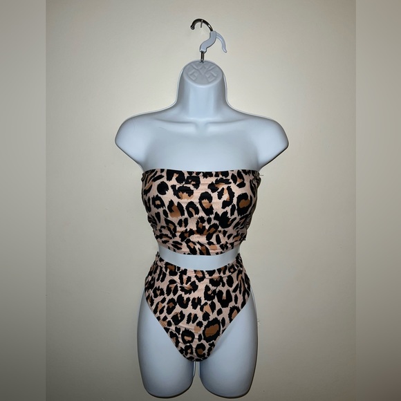 ROMWE Swim Romwe Cheetah Print High Waisted Two Piece Bathing Suit